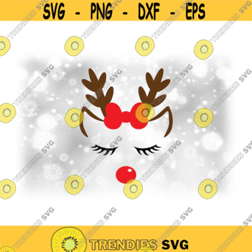 Holiday Clipart Girl or Female Reindeer with Closed Eyes Eyelashes Ears Antlers Red BowNose for Christmas Digital Download SVG PNG Design 1745