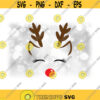 Holiday Clipart Girl or Female Reindeer with Happy Closed Eyelashes Ears Antlers Red Nose for Christmas Digital Download SVG PNG Design 1237