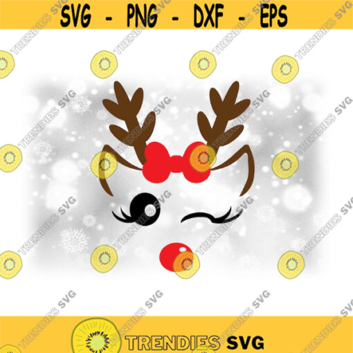 Holiday Clipart Girl or Female Reindeer with Winking Eye Eyelashes Bow Ears Antlers Red Nose for Christmas Digital Download SVGPNG Design 1197