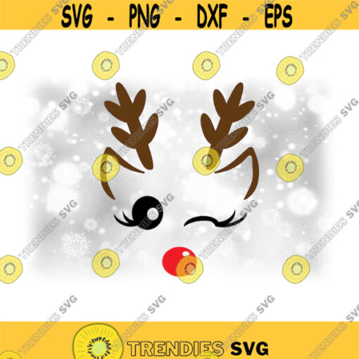 Holiday Clipart Girl or Female Reindeer with Winking Eye Eyelashes Ears Antlers Red Nose for Christmas Digital Download SVG PNG Design 1259