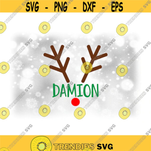 Holiday Clipart Male or Unisex Reindeer Split Name Frame with Brown Antlers and Red Rudolph Nose for Christmas Digital Download SVG PNG Design 1785