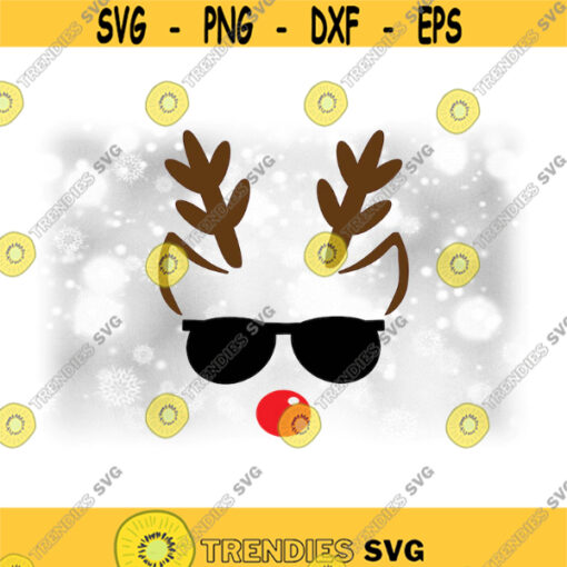Holiday Clipart Male or Unisex Reindeer with Black Sunglasses Brown Ears Antlers Red Nose for Christmas Digital Download SVGPNG Design 1709