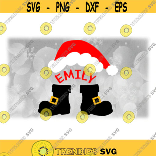 Holiday Clipart Name Frame Red and White Santa Claus HatStocking Cap with Black BootsGold Buckles Christmas Digital Download SVG PNG Design 1701