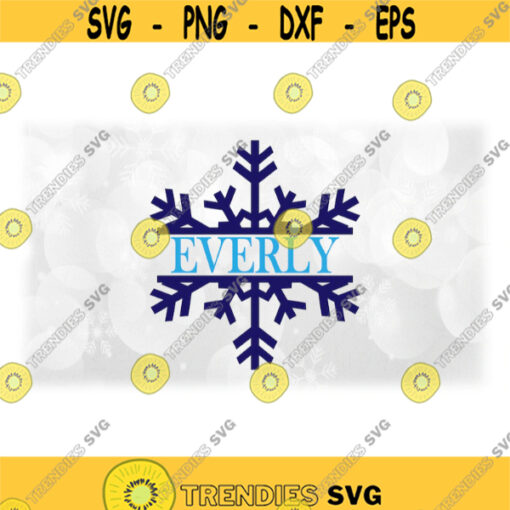 Holiday Clipart Navy Christmas or Winter Snowflake Silhouette with Split Name Frame Opening to Personalize Digital Download SVG PNG Design 1526