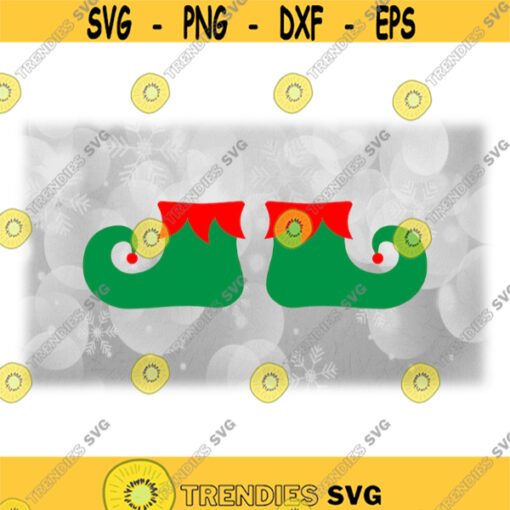 Holiday Clipart Pair of Two Green Elf Shoes w Red Trim and Pom Pom Balls on Toes for Winter or Christmas Themes Digital Download SVGPNG Design 1706