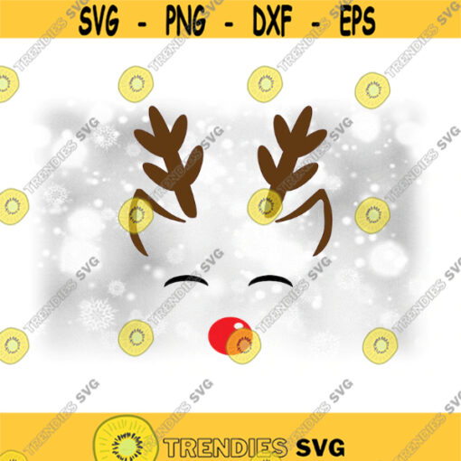 Holiday Clipart Rudolph Inspired Reindeer with Happy Closed Eyes Ears Antlers Red Nose for Christmas Theme Digital Download SVG PNG Design 1710