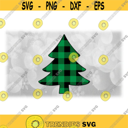 Holiday Clipart Simple Christmas Tree Evergreen Pine Tree in Green and Black Buffalo Plaid Flannel Pattern Digital Download SVG PNG Design 1694