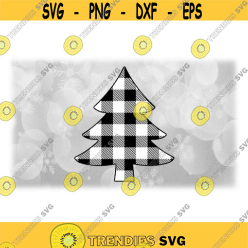 Holiday Clipart Simple Christmas Tree Evergreen Pine Tree in White and Black Buffalo Plaid Flannel Pattern Digital Download SVG PNG Design 1693