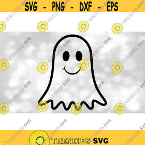 Holiday Clipart Simple Cute Black Ghost w Big Round Eyes and Smiling Happy Mouth for Halloween Trick or Treat Digital Download SVG PNG Design 1551