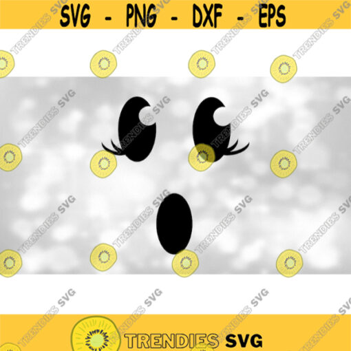 Holiday Clipart Simple Easy Black Ghost Face with Big Cute Eyes with Eyelashes for Halloween Female or Girl Digital Download SVG PNG Design 1544