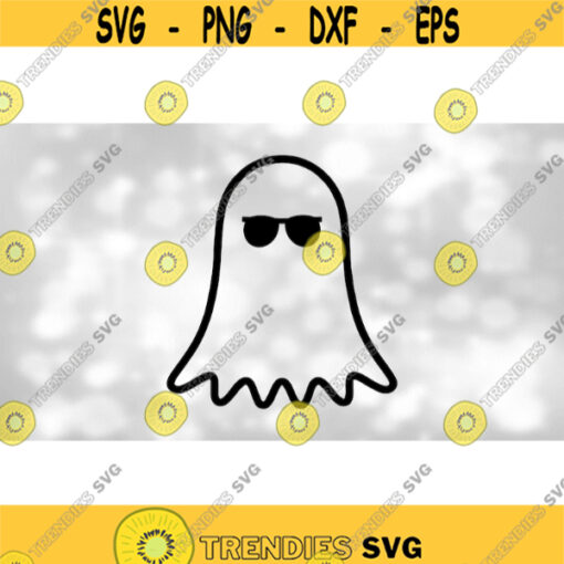 Holiday Clipart Simple Easy Cool Dude Black Ghost with Cute Big Round Sunglasses Halloween Trick or Treat Digital Download SVG PNG Design 1545