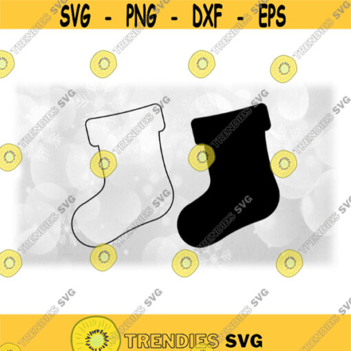 Holiday Clipart Stocking Sock Silhouette for Fireplace Mantle Black Solid and Outline Change Color Yourself Digital Download SVGPNG Design 1505