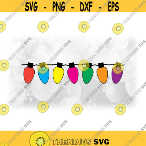 Holiday Clipart Straight Strand or String of Christmas Light Bulbs in Black Outline and Colored Bulbs Layers Digital Download SVG PNG Design 1532