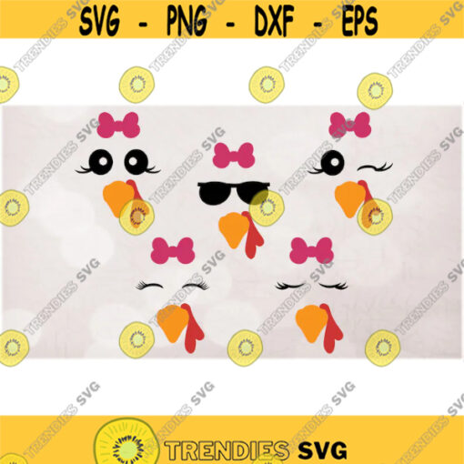 Holiday Clipart Value Pack Bundle of Funny Thanksgiving Turkey Faces Eyelashes and Bows Black Red Gold Pink Digital Download SVGPNG Design 1470