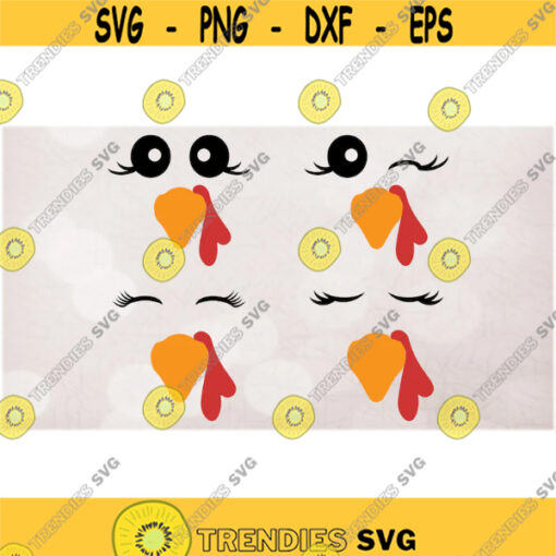 Holiday Clipart Value Pack Bundle of Funny Thanksgiving Turkey Faces with Eyelashes Winking Black Red Gold Digital Download SVGPNG Design 1469