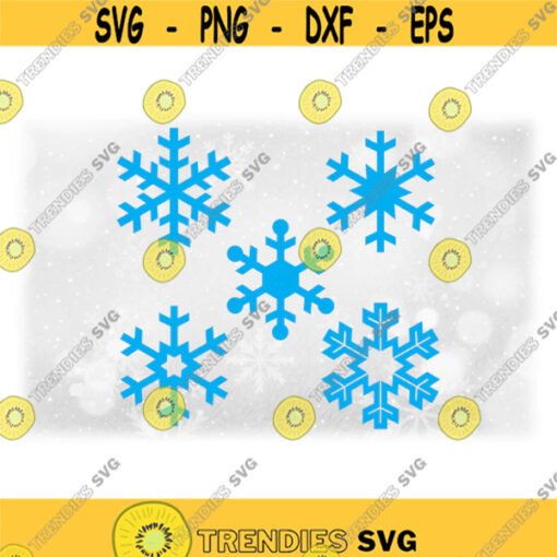 Holiday Clipart Value Pack Five Simple Blue Christmas or Winter Snowflake Silhouettes on One Sheet Digital Download Format SVG PNG Design 1199