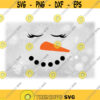 Holiday Clipart Winter or Christmas Female Smiling Snowman Face with Orange Carrot Nose. Coal Mouth Closed Eyes Digital Download SVGPNG Design 1244