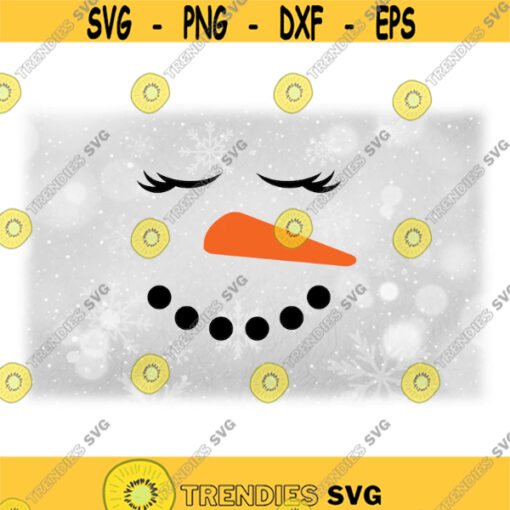 Holiday Clipart Winter or Christmas Female Smiling Snowman Face with Orange Carrot Nose. Coal Mouth Closed Eyes Digital Download SVGPNG Design 1244