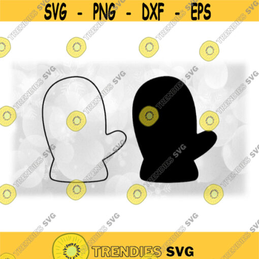 Holiday Clipart Winters Snow or Christmas Mitten Silhouette Black Solid and Outline Change Color Yourself Digital Download SVG PNG Design 1338