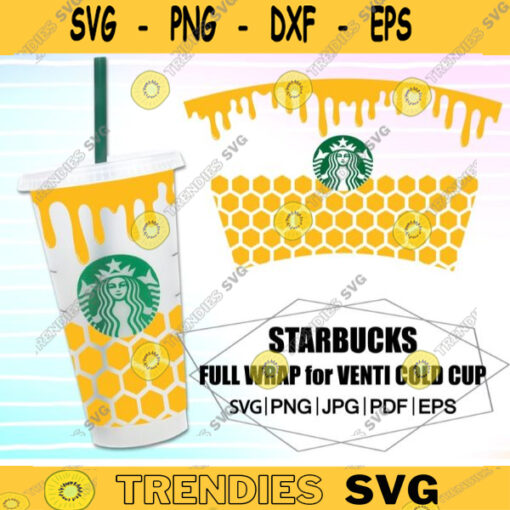 Honey Comb for Starbucks Cold Cup SVG Full Wrap for Starbucks Venti Cold Cup Custom Starbuck Files for Cricut DIY Instant Download 385