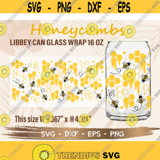 Honeycomb Libbey Can Glass Wrap svg DIY for Libbey Can Shaped Beer Glass 16 oz cut file for Cricut and Silhouette Instant Download Design 268