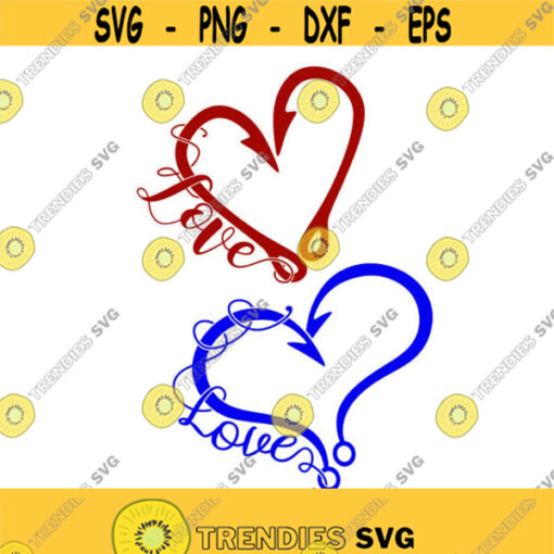 Hooks Heart Fishing Love Fish Cuttable Design SVG PNG DXF eps Designs Cameo File Silhouette Design 2076