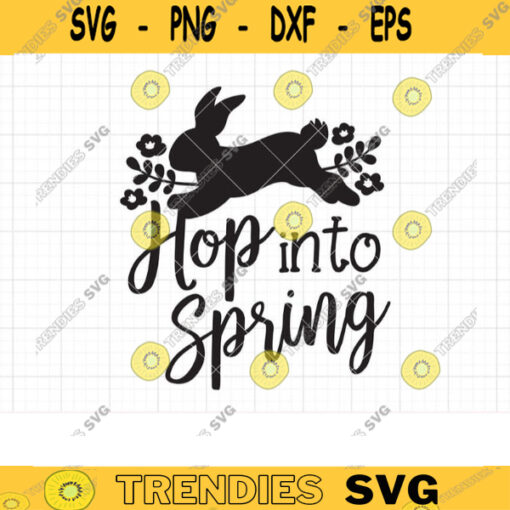 Hopping Bunny Silhouette SVG Hop Into Spring Leaping Jumping Rabbit Silhouette with Spring Flowers Clipart Svg Dxf Png Cut Files for Cricut copy