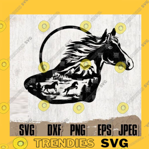 Horse Mountain Scene svg Horse svg Mountain svg Outdoor svg Horse png Horse Clipart Horse Cutfile Horse Digital Download Animal svg copy