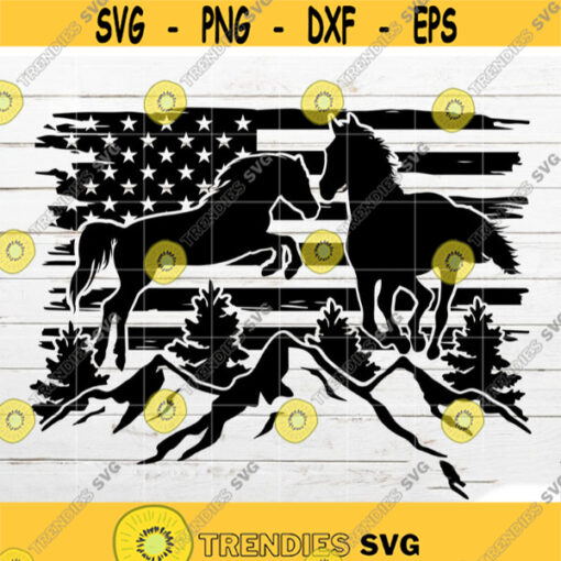 Horse SVG Mountain SVG Distressed flag svg Forest SVG Horse scene svg for Shirt Cricut Silhouette Cut File Design 441.jpg