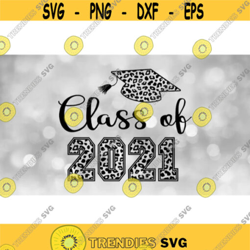 Inspirational Clipart Big Words Class of 2021 in Leopard Skin Cheetah and Script Type with Graduation Cap Digital Download SVG PNG Design 984