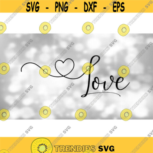 Inspirational Clipart Fine and Fancy Black Cursive Script Capitalized Word Love w Heart Swirl Leader Line Digital Download SVG PNG Design 961