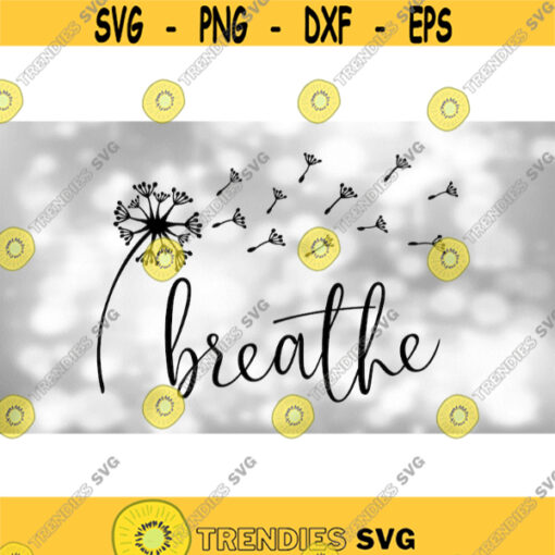 Inspirational Clipart Fine and Fancy Black Cursive Script Lowercase Word Breathe w Dandelion and Seeds Digital Download SVG PNG Design 890
