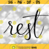 Inspirational Clipart Fine and Fancy Black Cursive Script Lowercase Word Rest w Sleepy Closed Eyes Design Digital Download SVG PNG Design 346