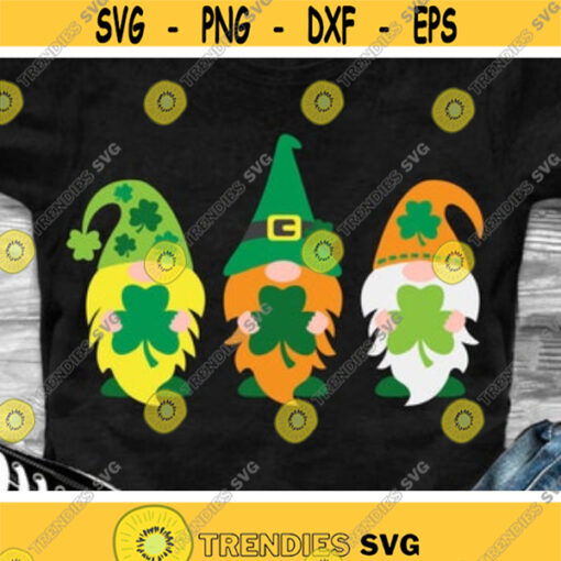 Irish Gnomes Svg St. Patricks Day Svg Dxf Eps Three Gnomes Holding Shamrocks Svg Gnome Svg Girls St Paddys Day Shirt Design Cut Files Design 159 .jpg