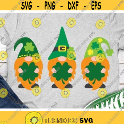 Irish Gnomes Svg St. Patricks Day Svg Dxf Eps Three Gnomes Holding Shamrocks Svg Gnome Svg Girls St Paddys Day Shirt Design Cut Files Design 23 .jpg