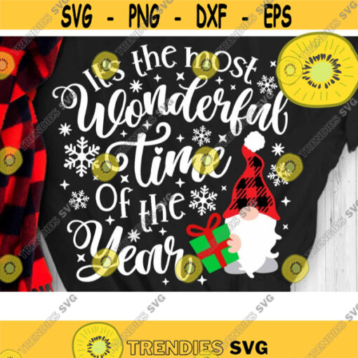 Its The Most Wonderful Time of The Year Svg Plaid Pattern Hat Gnome Svg Christmas Gnome Svg Christmas Cut File Svg Dxf Eps Png Design 778 .jpg