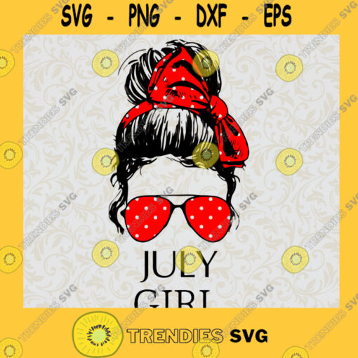 JULY Girl Red Bandana Sunglass Face SVG Digital Files Cut Files For Cricut Instant Download Vector Download Print Files