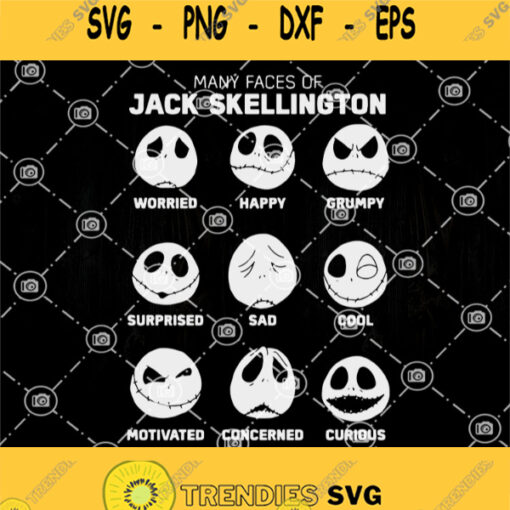Jack Face Svg Many Faces Of Jack Skellington Emotion Svg Jack Worried Happy Grumpy Surprised Sad Cool Motivated Concerned Curious Svg