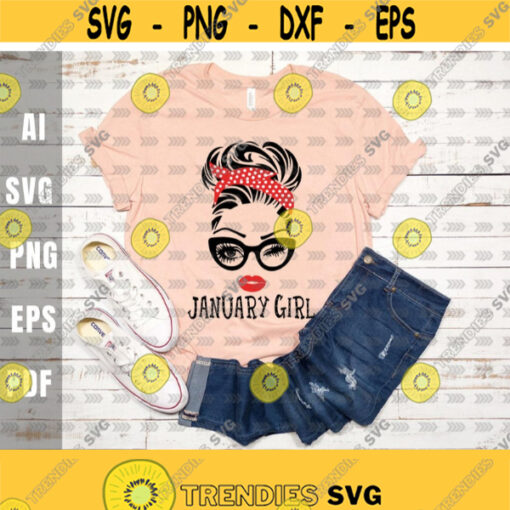 January Girl svgBirthday Girl svgMessy BunRibbonDigital DownloadPrintSublimationJanuary Birthday Design 442