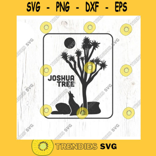 Joshua Tree Coyote Desert Scene SVG cut file Southwest svg California retro svg palm desert svg Commercial Use Digital File
