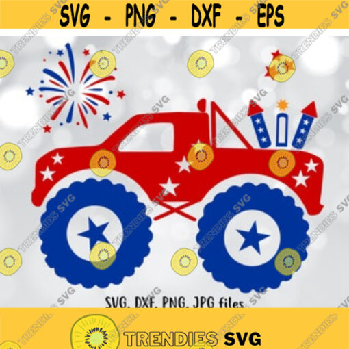 July 4th Monster Truck SVG Fireworks SVG File Patriotic SVG File Vector Clip Art for Commercial Personal Use Cricut Silhouette Cameo Design 129