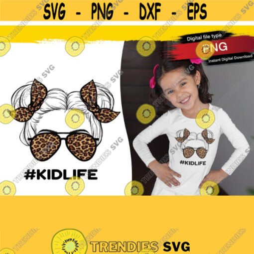 KIDLIFE Girl Bundle PNG With Glasses Sunglasses Kid Life Double Space Buns Leopard Print Bows Ribbons Digital Sublimation Designs Design 283