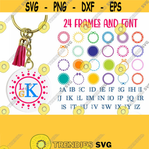 Keychain Svg Bundle Circle Frames Svg Monogram Keychain Svg Keyring Svg Round Frames Svg Scalloped Name Initials Frame Png Svg Cricut Design 259