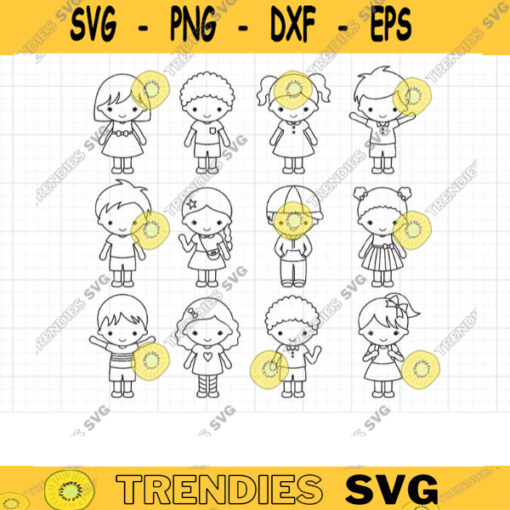 Kid Coloring SVG Clipart Cartoon Kid Children Character Outline Boy Girl Coloring Digital Stamp Birthday Party Activity Favor SVG Clipart copy