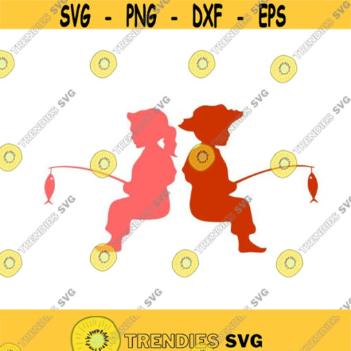 Kids Fishing Boy Girl Cuttable Design SVG PNG DXF eps Designs Cameo File Silhouette Design 1961