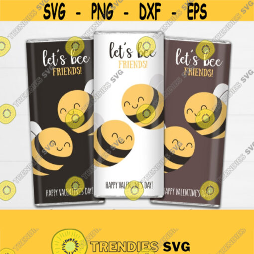 Kids Valentines Chocolate Bar Wrappers. Bee Large Candy Bar Labels. Digital PDF Valentines Day Quotes. Lets Bee Friends Treat Wraps Decor Design 930
