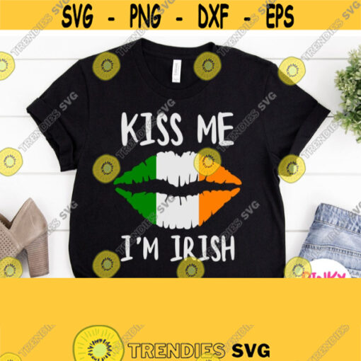 Kiss Me Im Irish Svg Lips in Irish Flag Colors Svg St. Patricks Day Girl Shirt Svg Patrick Lady Svg Design for Cricut Silhouette Dxf Design 440