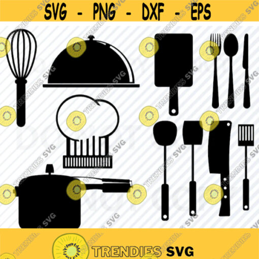 Kitchen Utensils SVG Files For Cricut Kitchen Gadgets Silhouette Clip Art Eps Kitchen Png dxf ClipArt Chef Hat knife vector image whisk Design 333