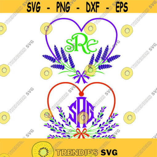 Lavender Heart Flower Frame Monogram Cuttable Design SVG PNG DXF eps Designs Cameo File Silhouette Design 1862