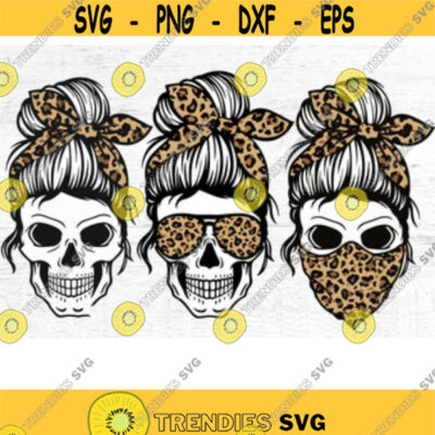 Skull SVG - Leopard Mom Skull svg, Bandana Svg, Messy bun skull svg ...